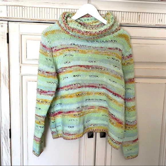 Anthropologie Sweater Elysa Cropped Turtleneck Sweater Knit Multi Colored Winter - Picture 3 of 10